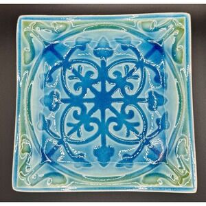 Vintage Roscher & Co. Lorelei Blue & Green 8" Square Plate